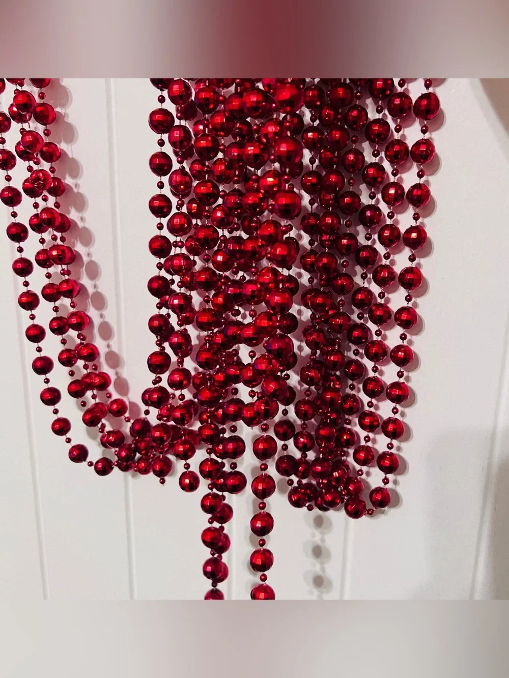 Vintage Christmas garlands Red bead Disco ball mirrored 9ft long strands